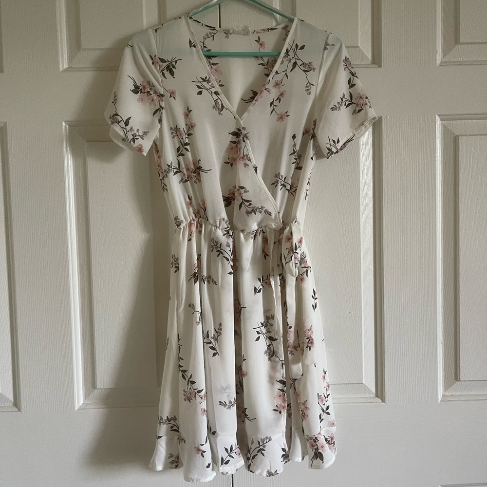 White floral dress, perfect for bridal shower